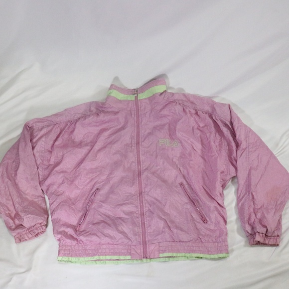 Fila Jackets & Blazers - Vintage FILA Pink Satin/Lime Highlight Windbreaker